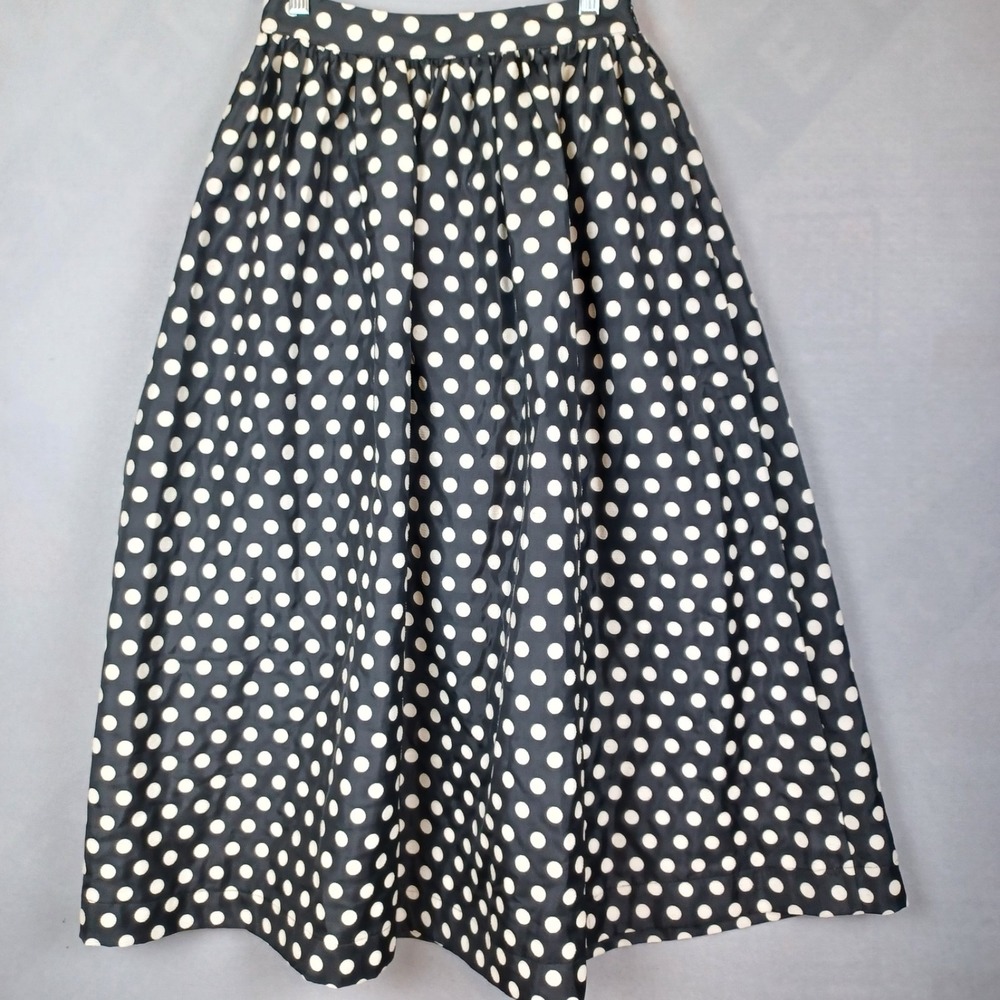 Mable Womens S Polka Dot Midi Skirt Black Ivory Full A Line Front Slit
